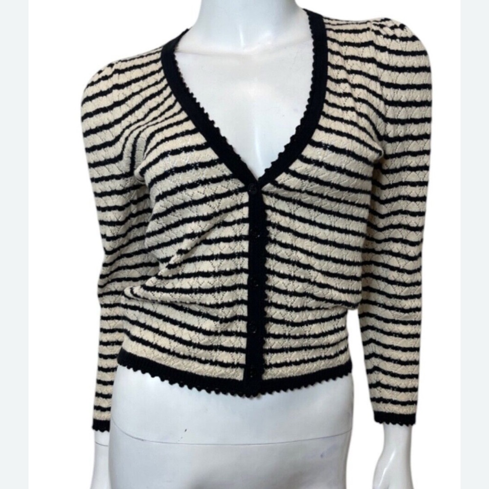 Doen Black and Cream Striped Cardigan medium